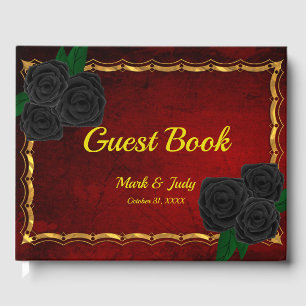 Gothic Black Roses Blood Red Wedding Guest Book