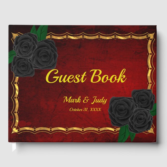 Gothic Black Roses Blood Red Wedding  Guest Book (Front)