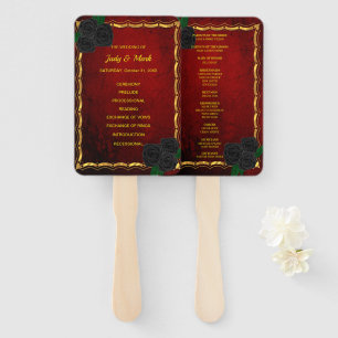Gothic Black Roses Blood Red Wedding Program Hand Fan