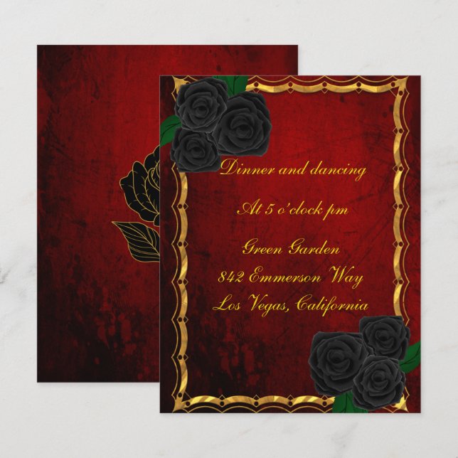 Gothic Black Roses Blood Red Wedding Reception Invitation (Front/Back)