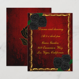 Gothic Black Roses Blood Red Wedding Reception Invitation