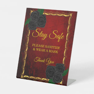 Gothic Black Roses Blood Red Wedding Safety Pedestal Sign