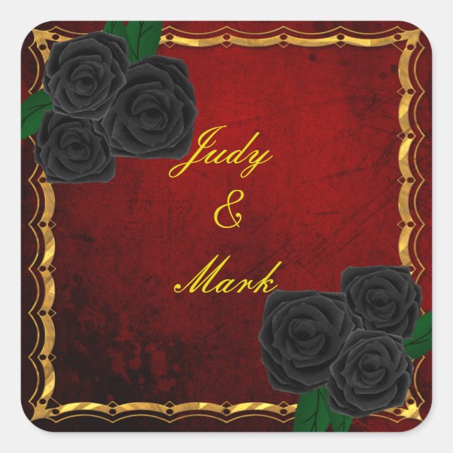 Gothic Black Roses Blood Red Wedding Seal (Front)