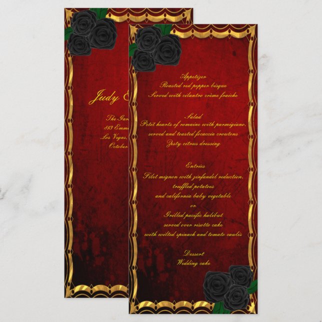 Gothic Black Roses Blood Red Wedding Wedding Menu (Front/Back)