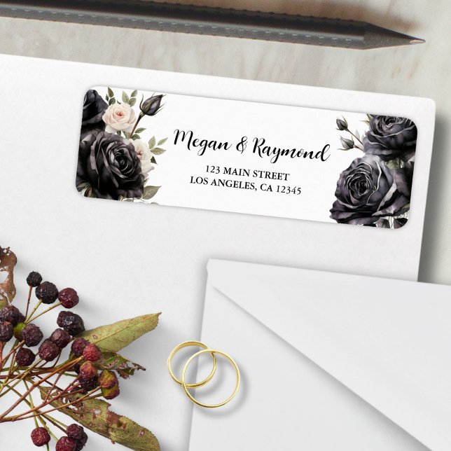 Gothic Black Roses Floral Wedding Return Address (Creator Uploaded)