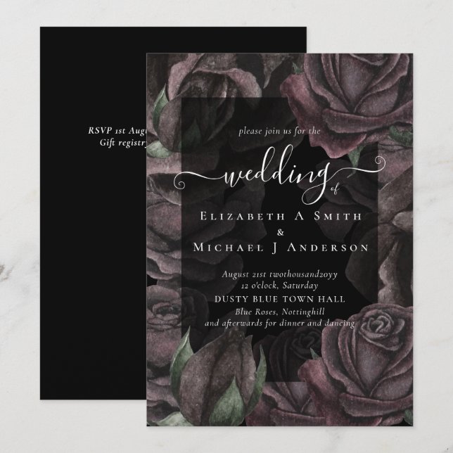 Gothic Black Roses Goth Wedding Invite (Front/Back)