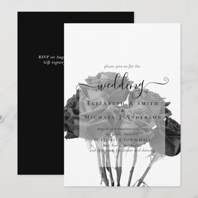 Gothic Black Roses Goth Wedding Invite (Front/Back)