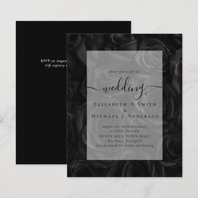 Gothic Black Roses Goth Wedding Invite (Front/Back)