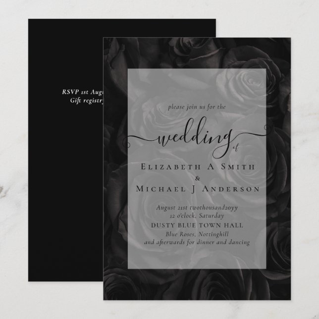 Gothic Black Roses Goth Wedding Invite (Front/Back)