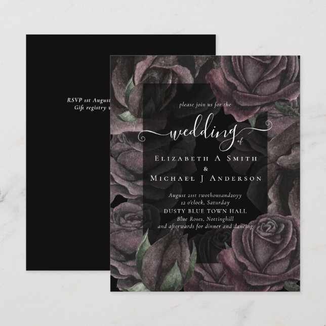 Gothic Black Roses Goth Wedding Invite (Front/Back)