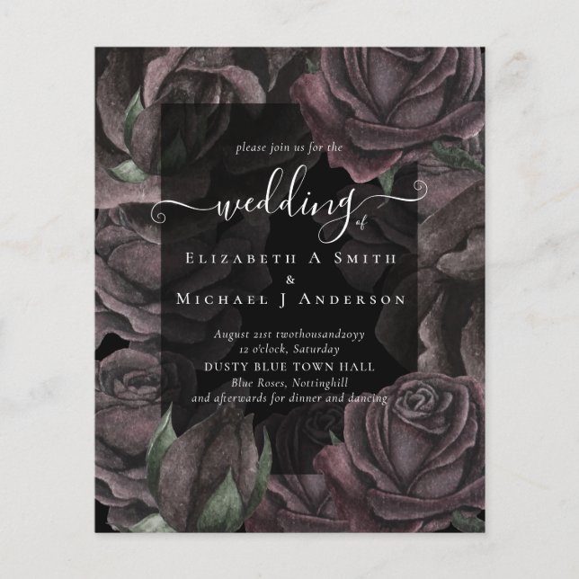 Gothic Black Roses Goth Wedding Invite Flyer (Front)