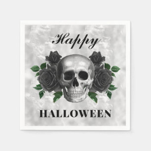 Gothic Black Roses & Skull Happy Halloween Napkin