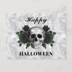 Gothic Black Roses & Skull Happy Halloween Postcard