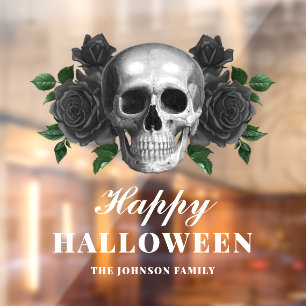  Gothic Black Roses & Skull Happy Halloween  Window Cling