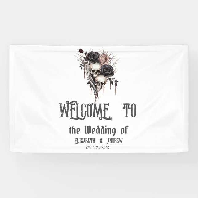 Gothic Black Roses Skulls Banner (Horizontal)