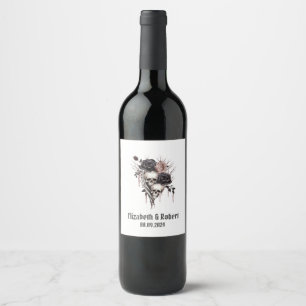 Gothic Black Roses Skulls Wedding  Wine Label