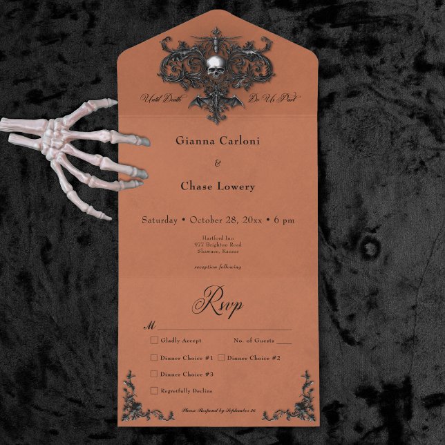 Gothic Black & Rust Halloween Filigree Dinner All In One Invitation (Gothic Black & Rust Halloween Filigree Dinner All In One Invitation)