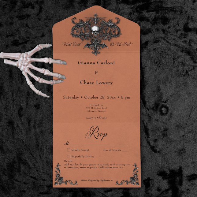 Gothic Black & Rust Halloween Filigree No Dinner All In One Invitation (Gothic Black & Rust Halloween Filigree No Dinner All In One Invitation)