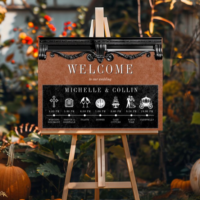 Gothic Black & Rust Order of Events Wedding Poster (Creator Uploaded)