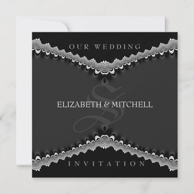 Gothic Black Satin Lace Wedding Invitations (Front)