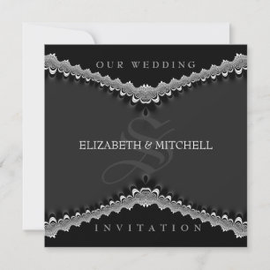 Gothic Black Satin Lace Wedding Invitations