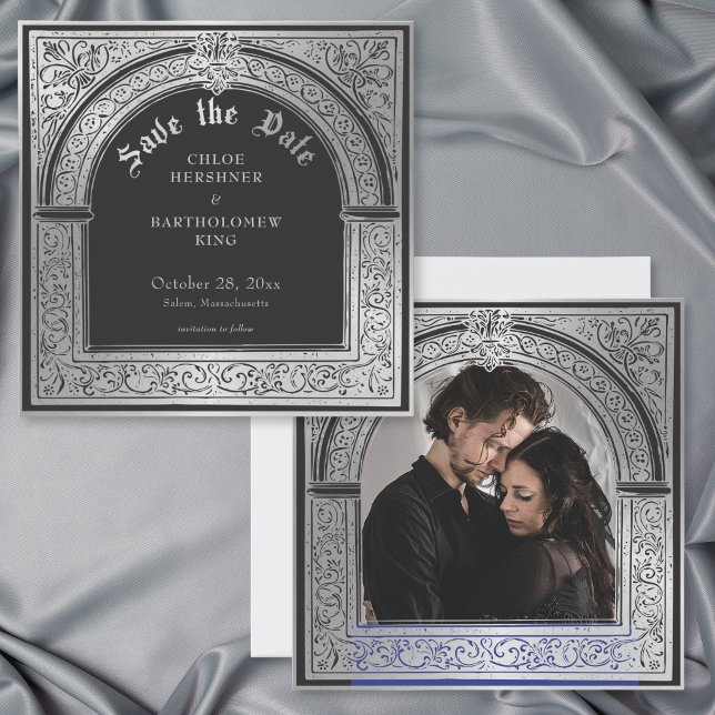 Gothic Black Silver Mediaeval Photo Wedding Save The Date (Gothic Black Silver Medieval Photo Wedding Save The Date
)