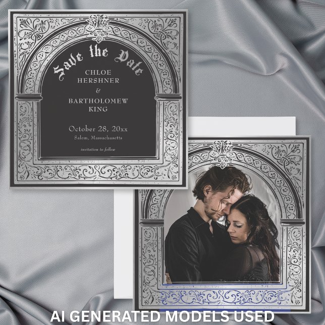 Gothic Black Silver Mediaeval Photo Wedding Save The Date (Creator Uploaded)