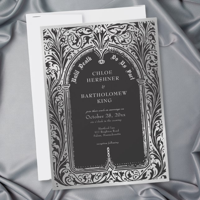 Gothic Black Silver Mediaeval Until Death Wedding Invitation (Gothic Black Silver Medieval Until Death Wedding Invitation)
