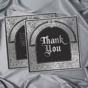 Gothic Black Silver Mediaeval Wedding Thank You Card