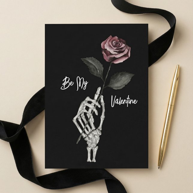 Gothic Black Skeleton Hand Rose Valentine's Day Holiday Card (Gothic Black Skeleton Hand Rose Valentine's Day Holiday Card)