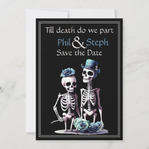 Gothic, black, skeleton save the date invitation