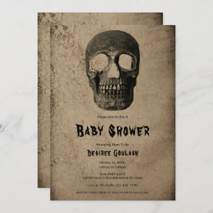 Gothic Black Skull Antique Baby Shower Invitation