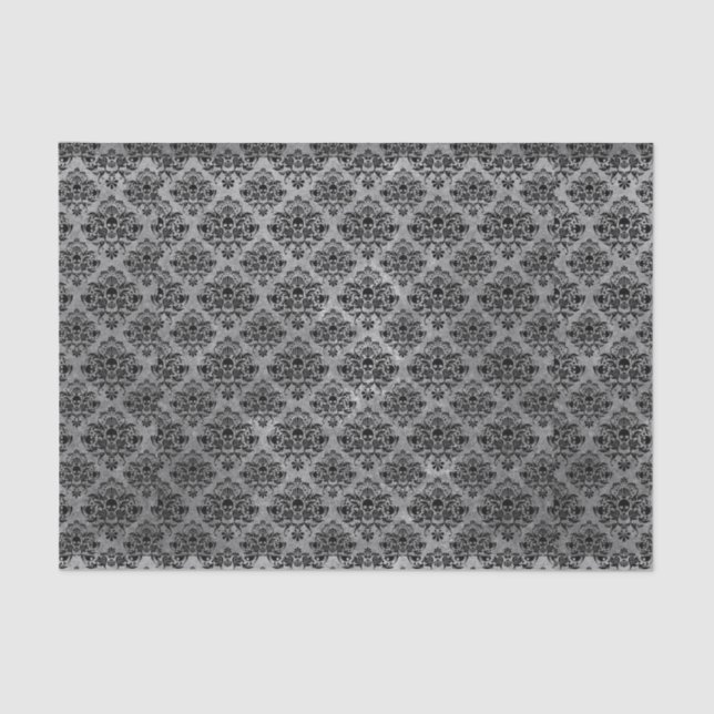 Gothic Black Skull Grunge Damask Pattern Tissue Paper (Front)