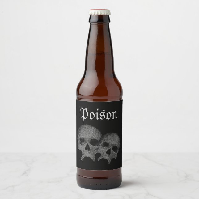 Gothic Black Skull Poison Halloween Party Decor Beer Bottle Label (Front)