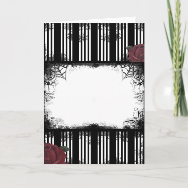 Gothic Black Stripe Roses Card (Front)