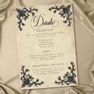 Gothic Black Tan Parchment Filigree Heart Wedding Enclosure Card