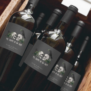 Gothic Black Til Death Irish Green Floral Skull Wine Label