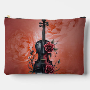 Gothic black violin with red roses accessory pouch