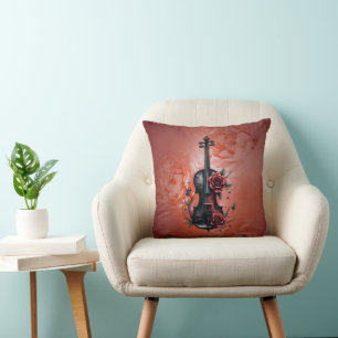 Gothic black violin with red roses  cushion