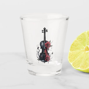 Gothic black violin with red roses shot glass