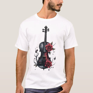 Gothic black violin with red roses T-Shirt