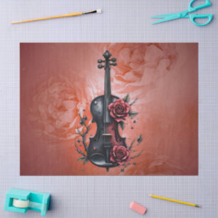 Gothic black violin with red roses tissue paper