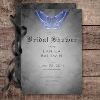 Gothic Black Watercolor Blue Moth Bridal Shower