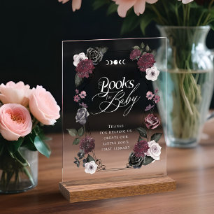 Gothic Black Watercolor Floral Books for Baby Acrylic Sign