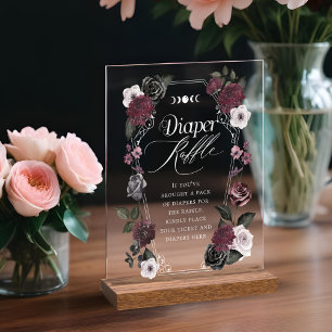 Gothic Black Watercolor Florals Diaper Raffle Acrylic Sign