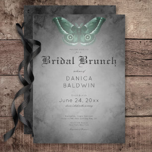 Gothic Black Watercolor Green Moth Bridal Brunch Invitation