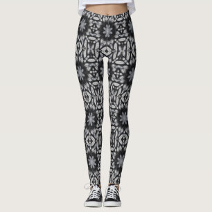 Gothic black white 8 pointed star geometric design leggings