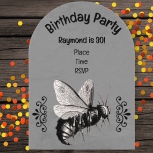 Gothic Black White Bee Skull Bones Scrolls Grey Acrylic Invitations