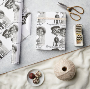 Gothic Black White Bride and Groom Wrapping Paper