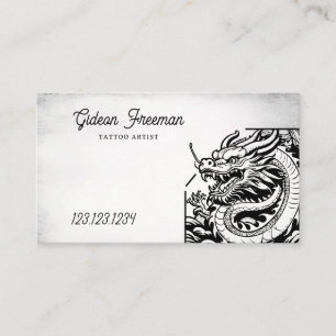 Gothic Black & White Chinese Dragon Tattoo Shop Business Card